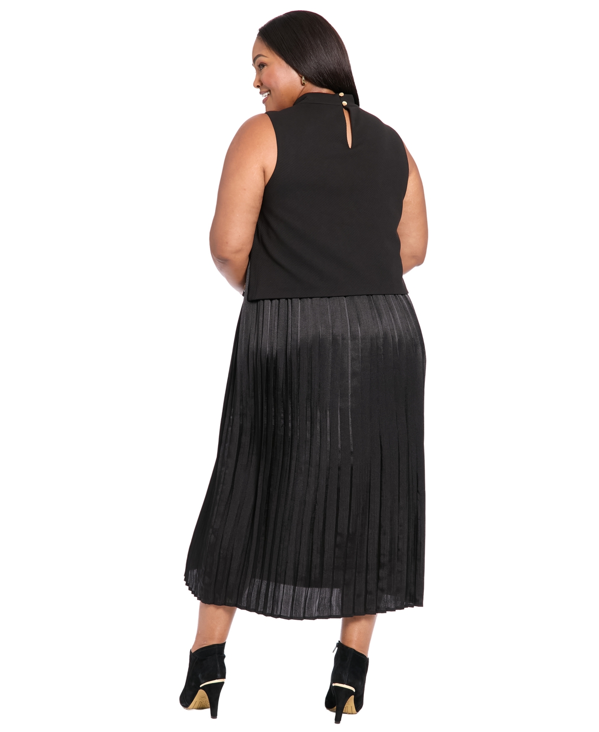 London Times Plus Size Sleeveless A-line Midi Dress In Black
