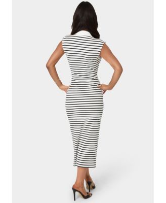 Women's Stripe Rib Column Dress with Collar
