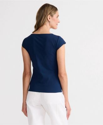 Women's Cap Sleeve Tugless Double Layer Sweetheart Knit Top