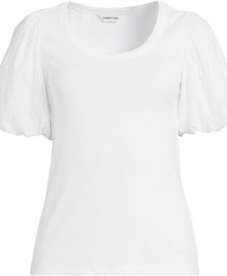 Women's Drapey Rib Puff Sleeve Scoop Neck Top