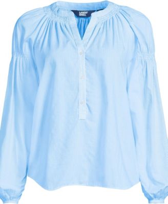 Women's Cotton Voile Long Sleeve Raglan Smocked Top