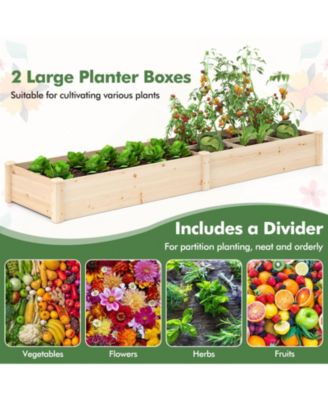 Wooden Raised Garden Bed w/ 2 Planter Boxes Divider Open-Ended Base