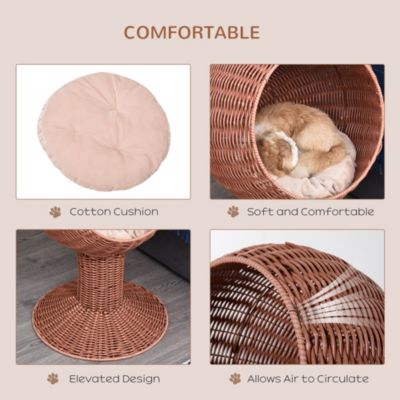 Brown Rattan Egg Chair Cat Bed with Cushion