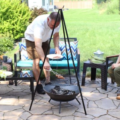 Outdoor Camping or Backyard Steel Tripod Fire Pit Cooking Grilling BBQ Grate - 22&amp;quot; - Black