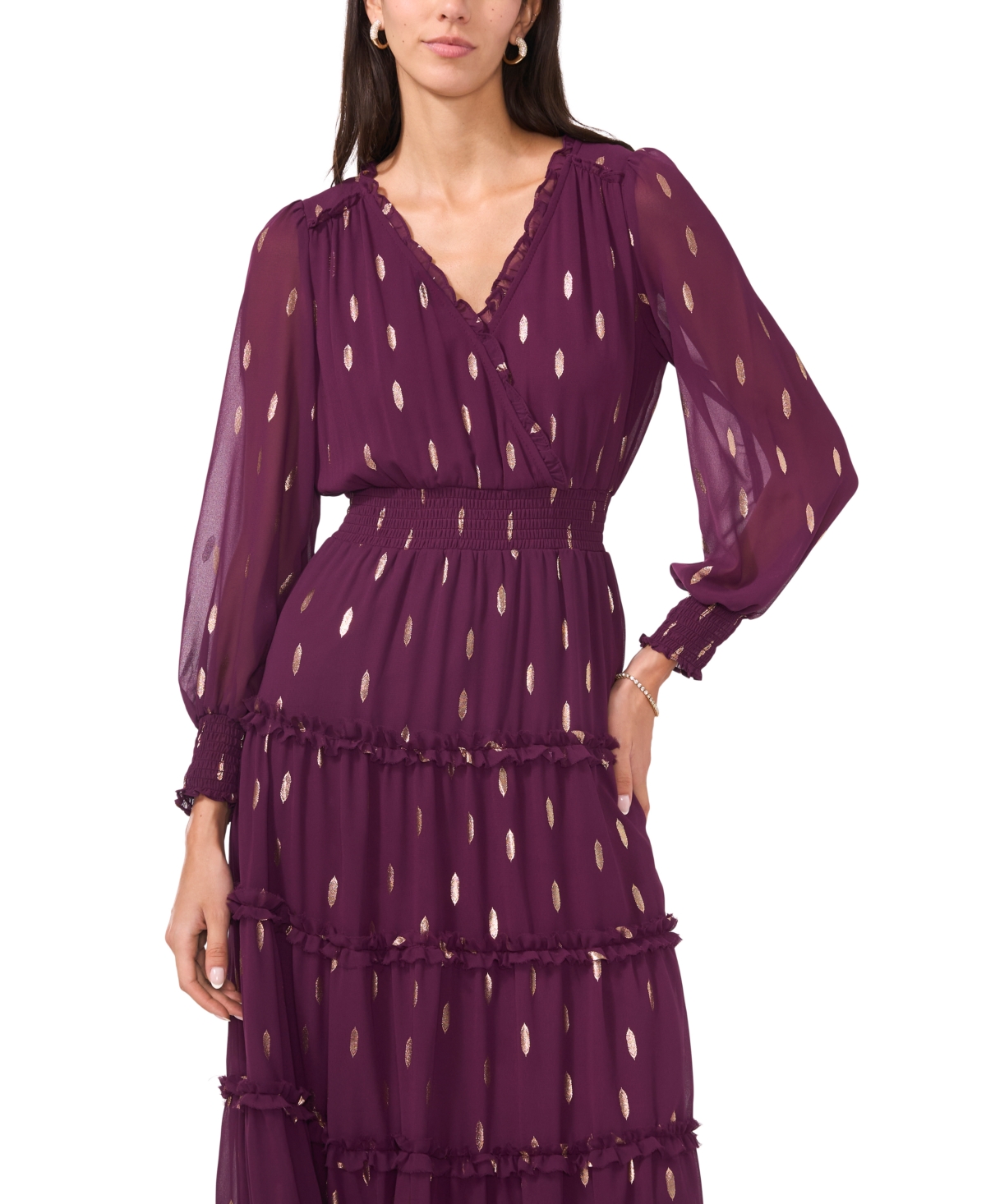 Msk Petite Chiffon Long Sleeves Maxi Dress In Purple