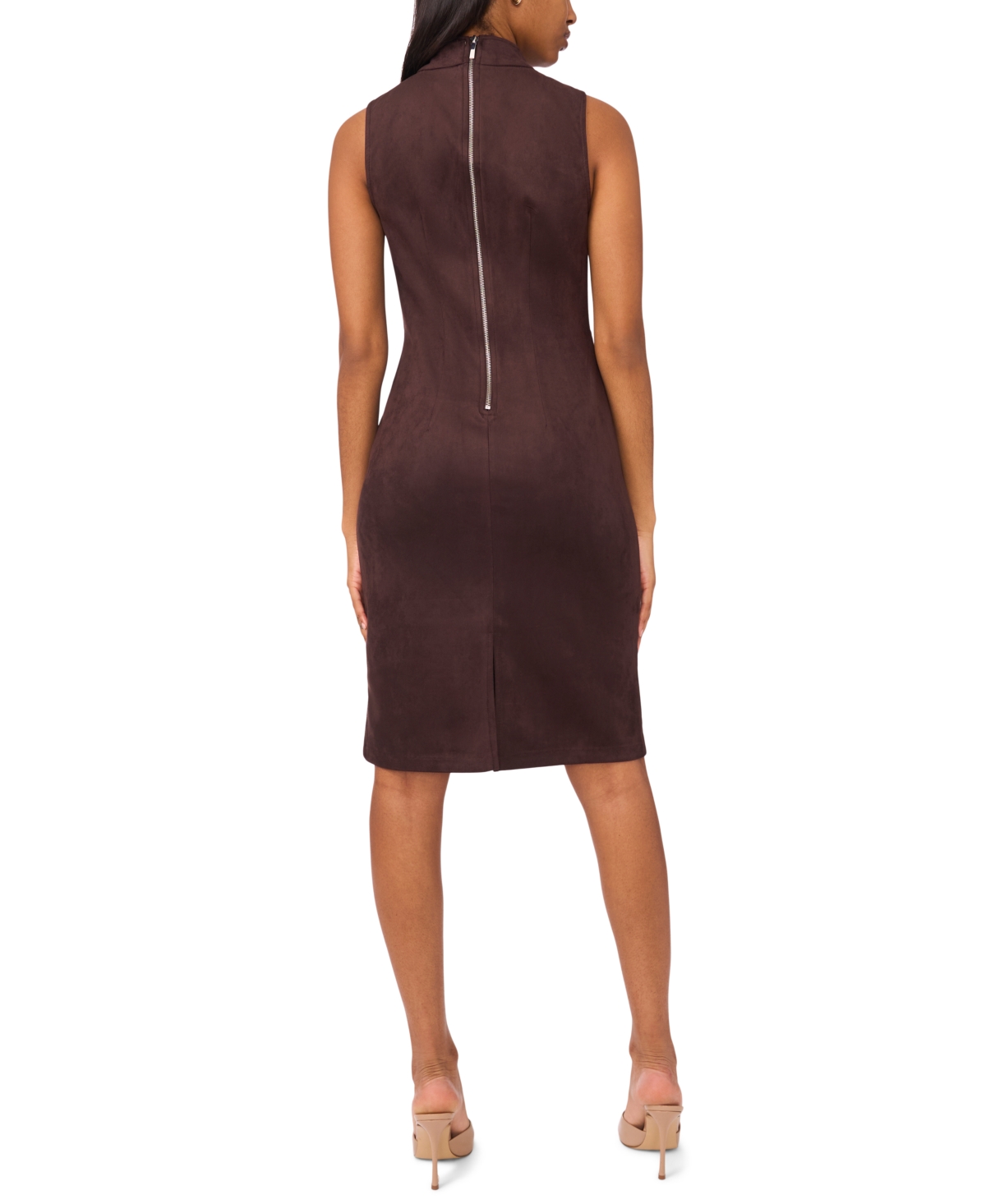 Msk Petite Suede Sleeveless Midi Dress In Brown
