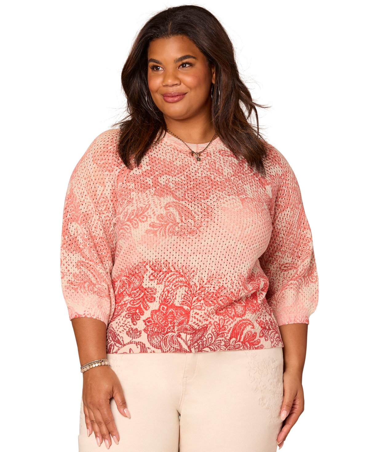 Democracy Plus Size Dolman Blouson-sleeve Sweater In Brown