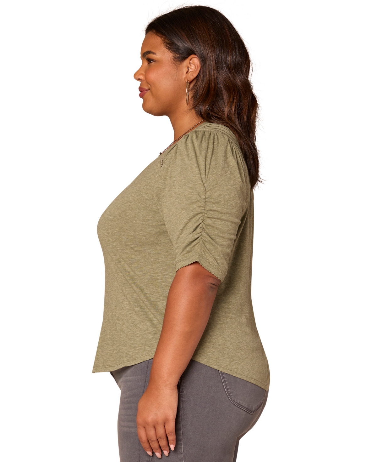 Democracy Plus Size Puff-sleeve V-neck Top In Green