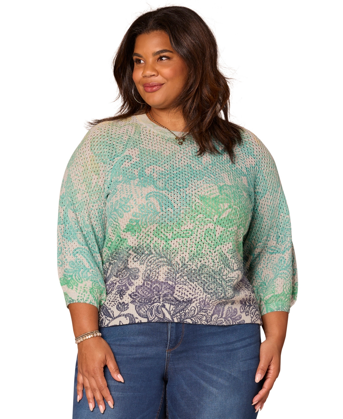 Democracy Plus Size Dolman Blouson-sleeve Sweater In Multi
