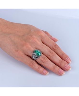 Sterling Silver Women's & Men's Ring Genuine Gemstone Native-Inspired Flower Design Sizes 5- 10