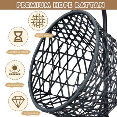 Green Rattan Cat Egg Chair with Stand and Cushion