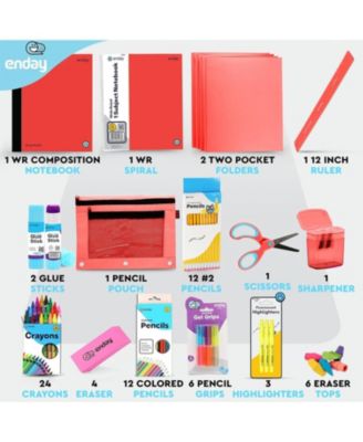 School Supplies Kit for Grades K–5 – 71 Items: Composition Notebook Subject Notebook, Pencils, Folders Colored Pencils, Crayons, Scissors, Glue & More