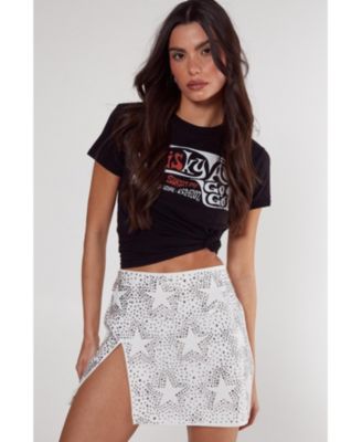 Women's Star Diamante Detail Split Mini Skirt