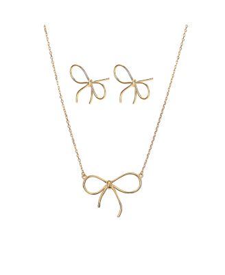 Sterling Silver 18k Gold Plated Colette Chic Bow Necklace & Stud Earrings Set