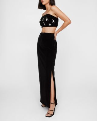 Women's Velvet High Waist Side Split Maxi Skirt