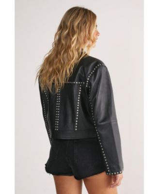 Women's Leather Studded Cropped Jacket