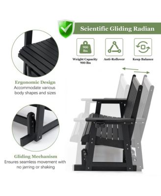 2-Seat Patio Glider HIPS Rocking Chair with Removable cup holder，Bench with Back & Hips Comfortable   Support，Heavy Duty 900 lbs，for Outdoor