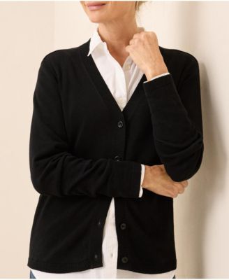 Women's Organic Cotton Classic Fine Knit V-Neck Cardigan