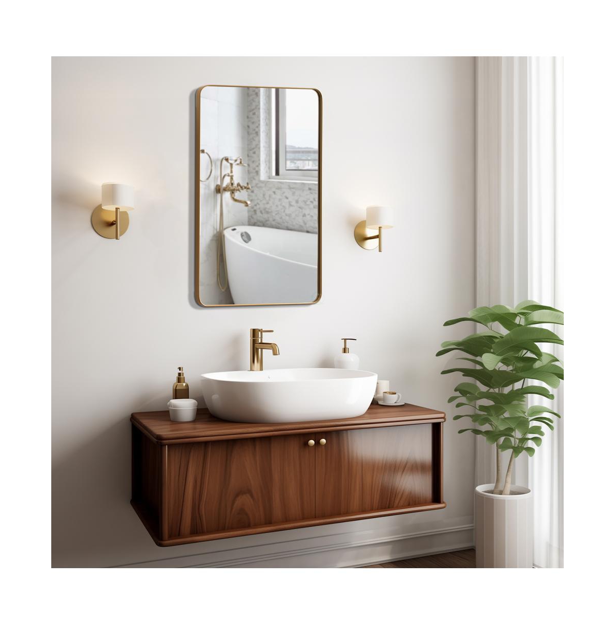 Basicwise Plastic Medicine Cabinet with Beveled Edge Mirror Door and Round Corner Metal Frame, Surface or Recessed Mount Options