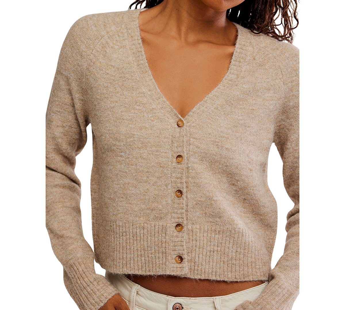 Free People Women's V-Neck Cropped Cardigan Sweater