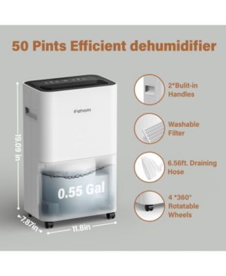 50 Pints Dehumidifier for Home Basements 4,500 Sq.Ft with Drain Hose Timer