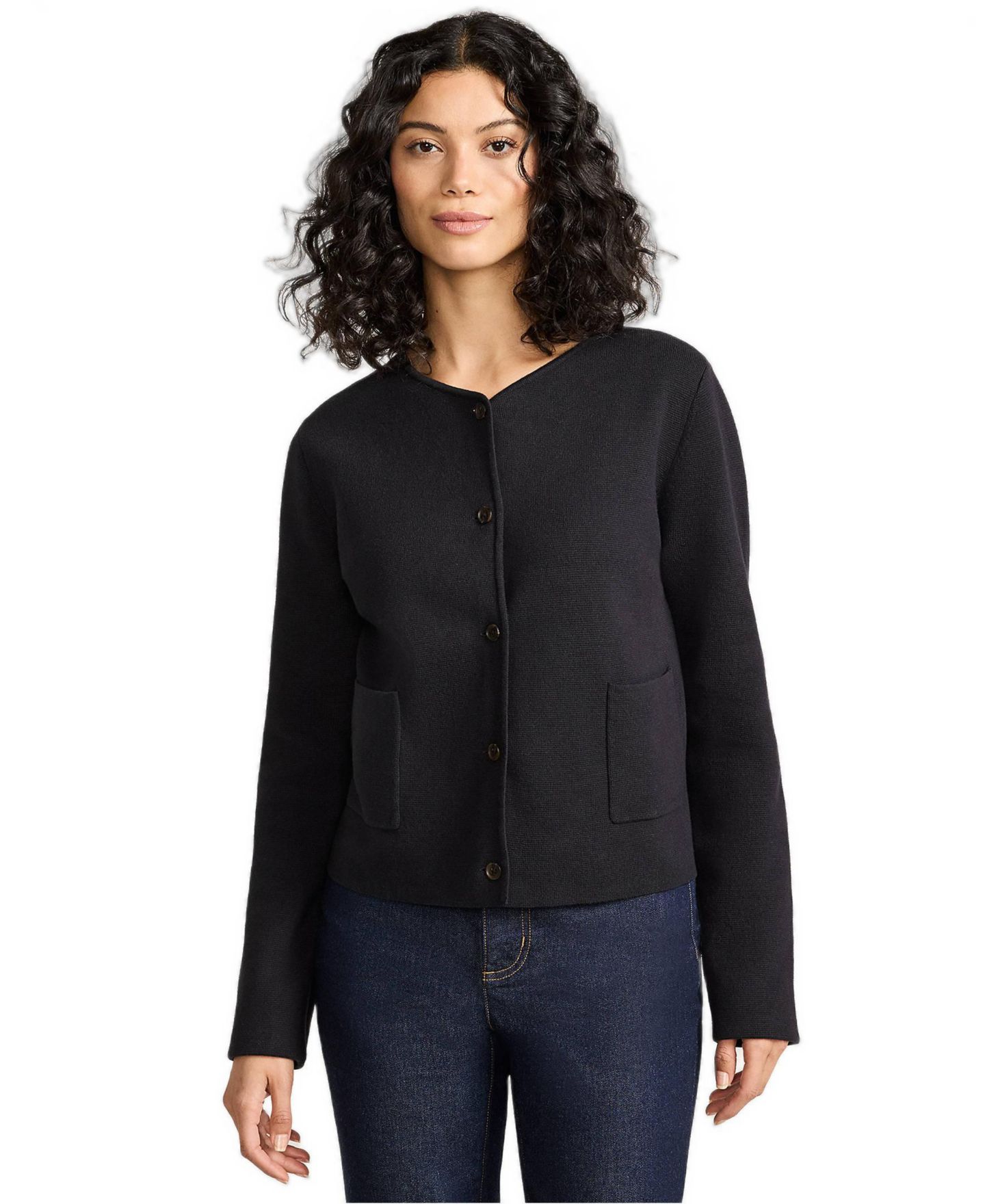 Женский свитер Lands' End Fine Gauge Cotton Milano Blazer, цвет: Чёрный — фото 1