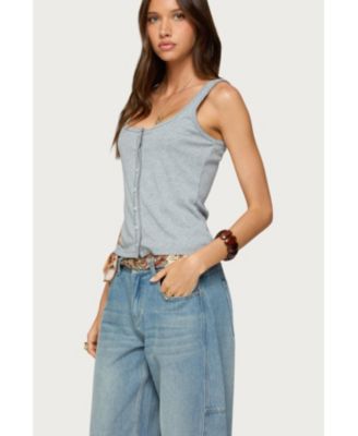 Womens Gwenne Pointelle Button Up Tank Top