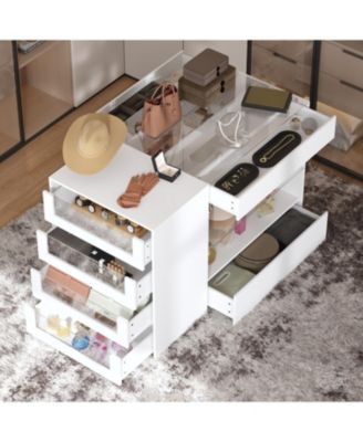 Glass Top 8-Drawers Dresser ,Display Cabinet,Manicure Nail Table,Bedroom/Kitchen Island,Makeup Table