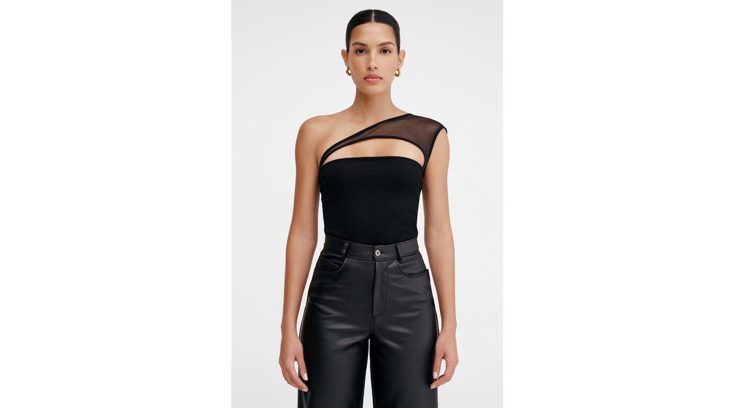 Женский топ Marcella Parker Sheer Mesh Chest-Cutout One-Shoulder Evening, цвет: Чёрный — фото 1
