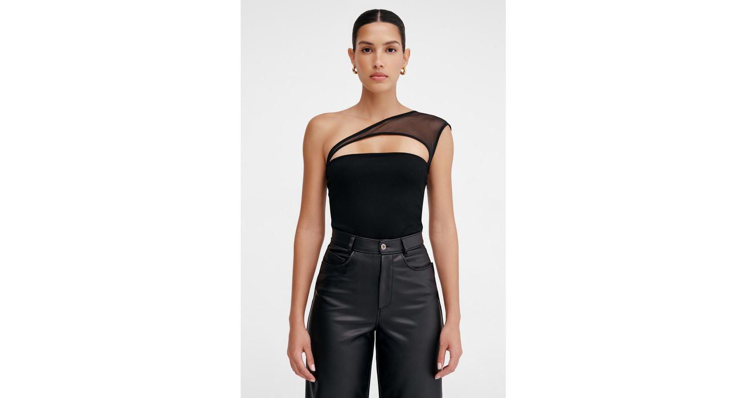 Women's Parker Sheer Mesh Chest-Cutout One-Shoulder Evening Top