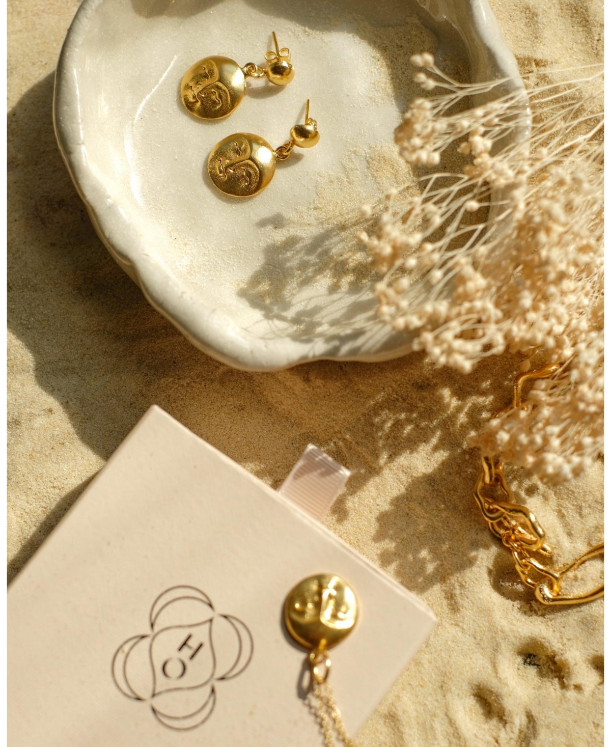 Ottoman Hands Moon Face Drop Earrings
