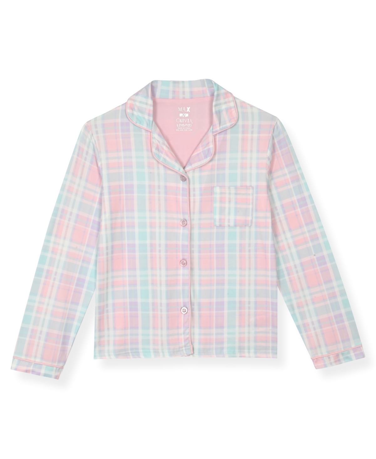 Max & Olivia Little And Big Girls 3-piece Plaid Coat, Pants And Scrunchie Pajama Set In Pink