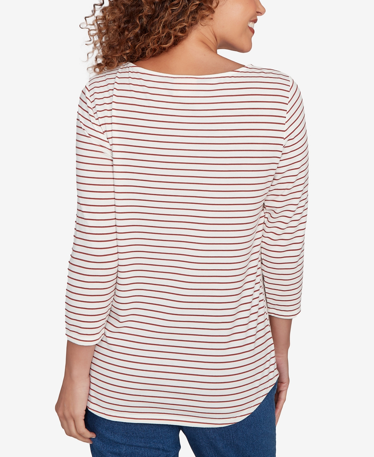 Ruby Rd. Petite Fall Harvest Striped Knit Top In White
