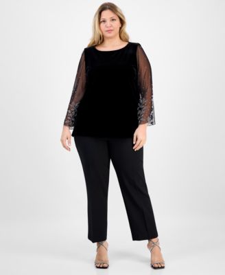 Plus Size 3/4-Sleeve Embellished Top
