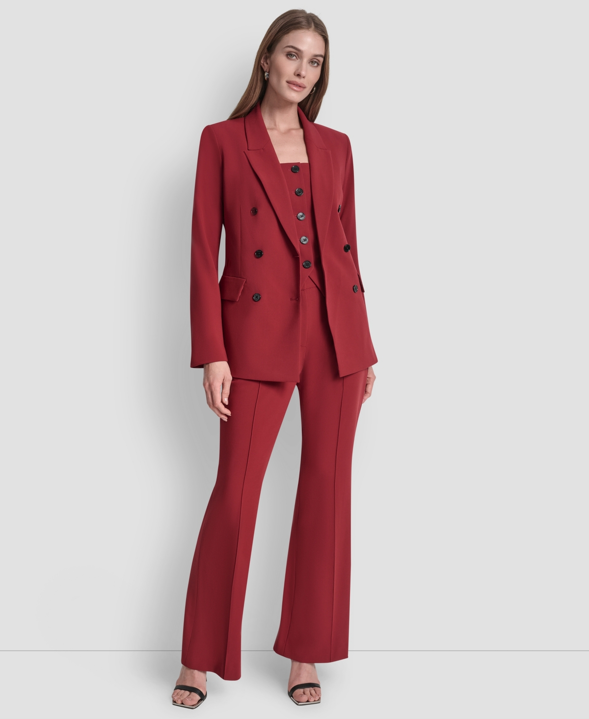 Dkny Women's Double-breasted Six-button Blazer In Burgundy