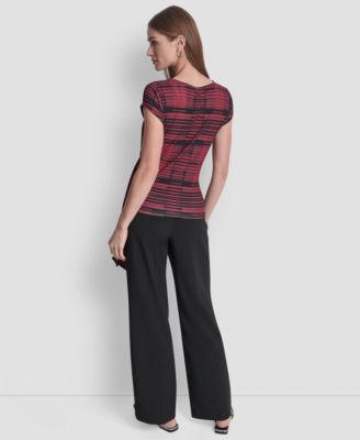 Women's Printed Jersey Waist Tie Detail Knit Top