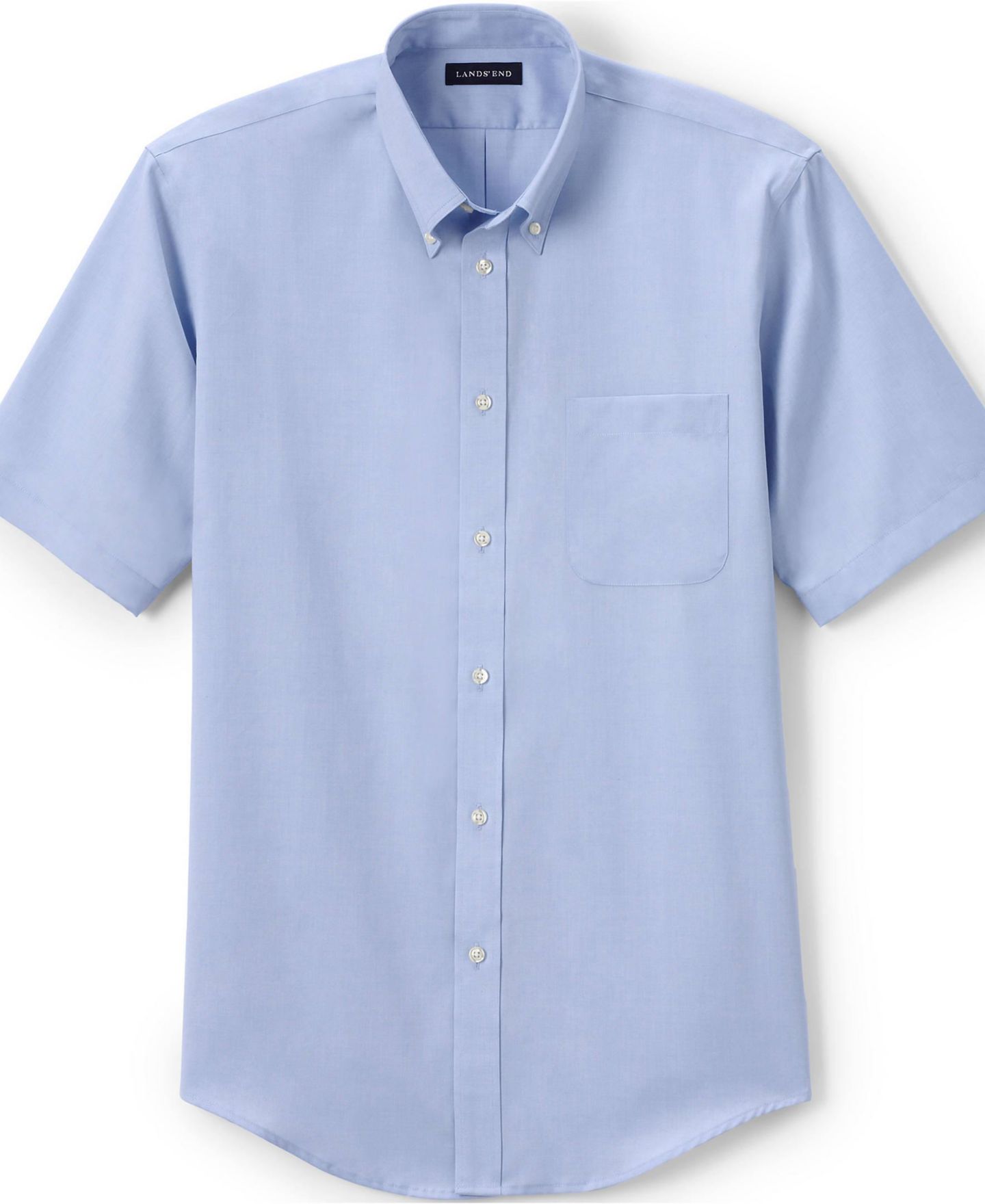 Мужская рубашка Lands' End Short Sleeve No Iron Pinpoint Dress Shirt, цвет: Синий, вариант 1 — фото 4