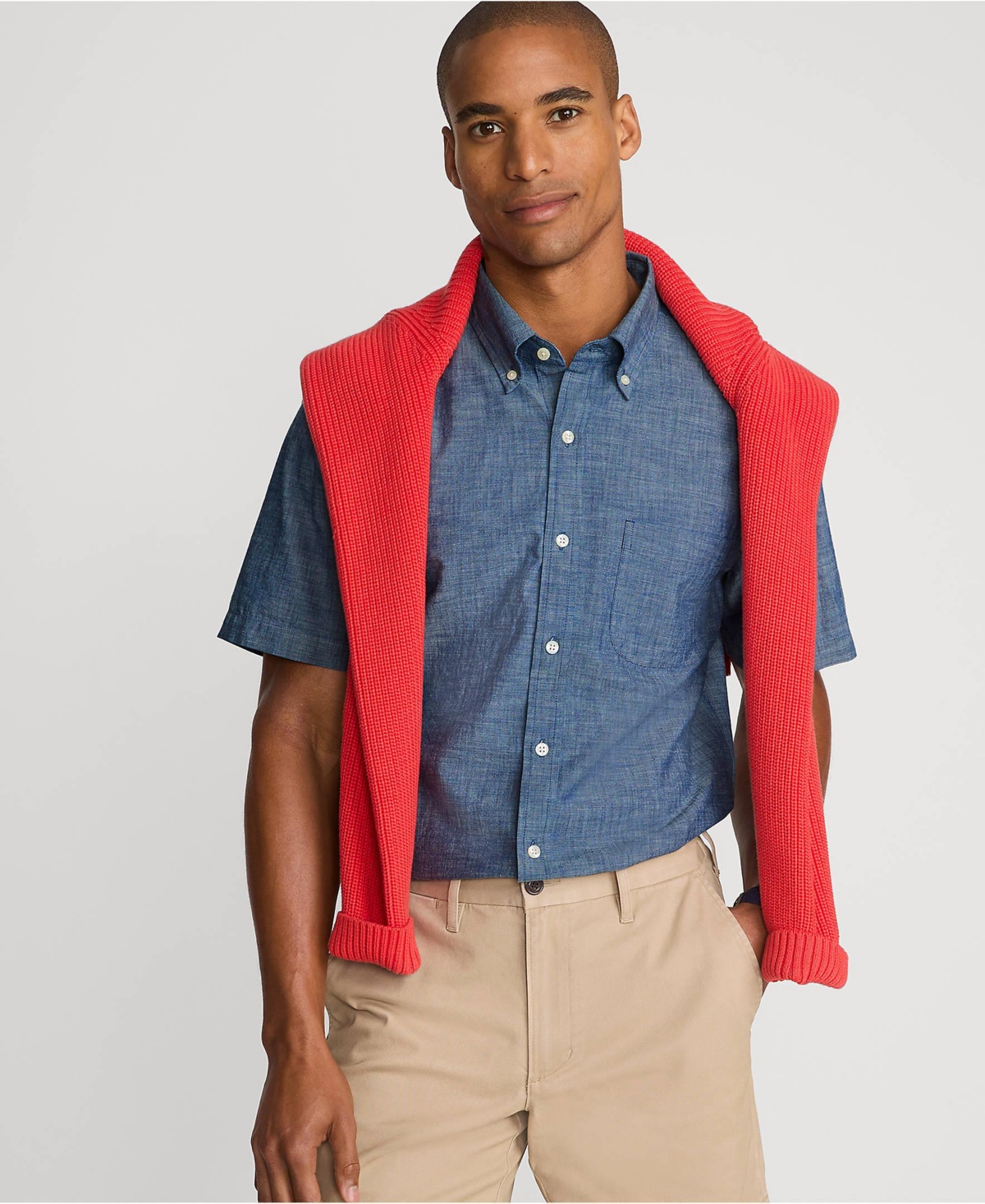 Lands' End Men's Short Sleeve Button Down Chambray Shirt