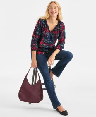 Petite Plaid V-Neck Top, Macy's Exclusive