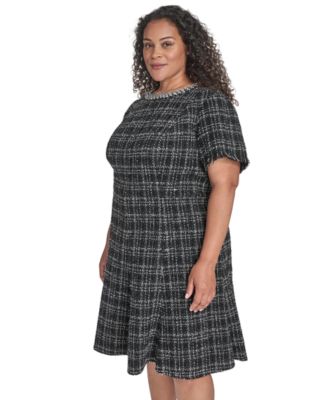 Plus Size Tweed Fit & Flare Dress