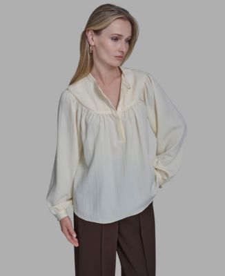 Women's Long Sleeve Tie Collar Top