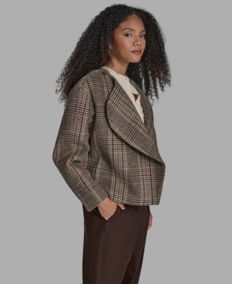 Women's Plaid Crop Open Front Jacket
