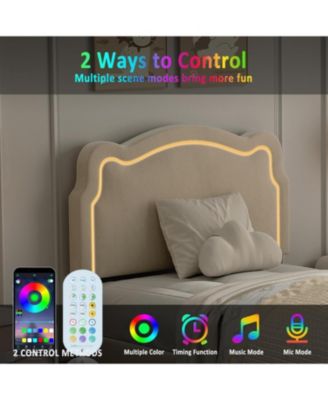 Twin Upholstered Bed Frame with Storage Drawer & Smart LED, Velvet Platform Bed with Adjustable Headboard, No Box Spring Needed