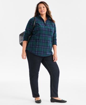Plus Size  Plaid Quarter-Zip Long-Sleeve Sweater, Created for Macy's 