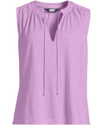 Women's Plus Size Linen Blend Notch Neck Swing Tank Top