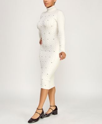 Juniors' Cable Knit Rhinestones Sweater Dress