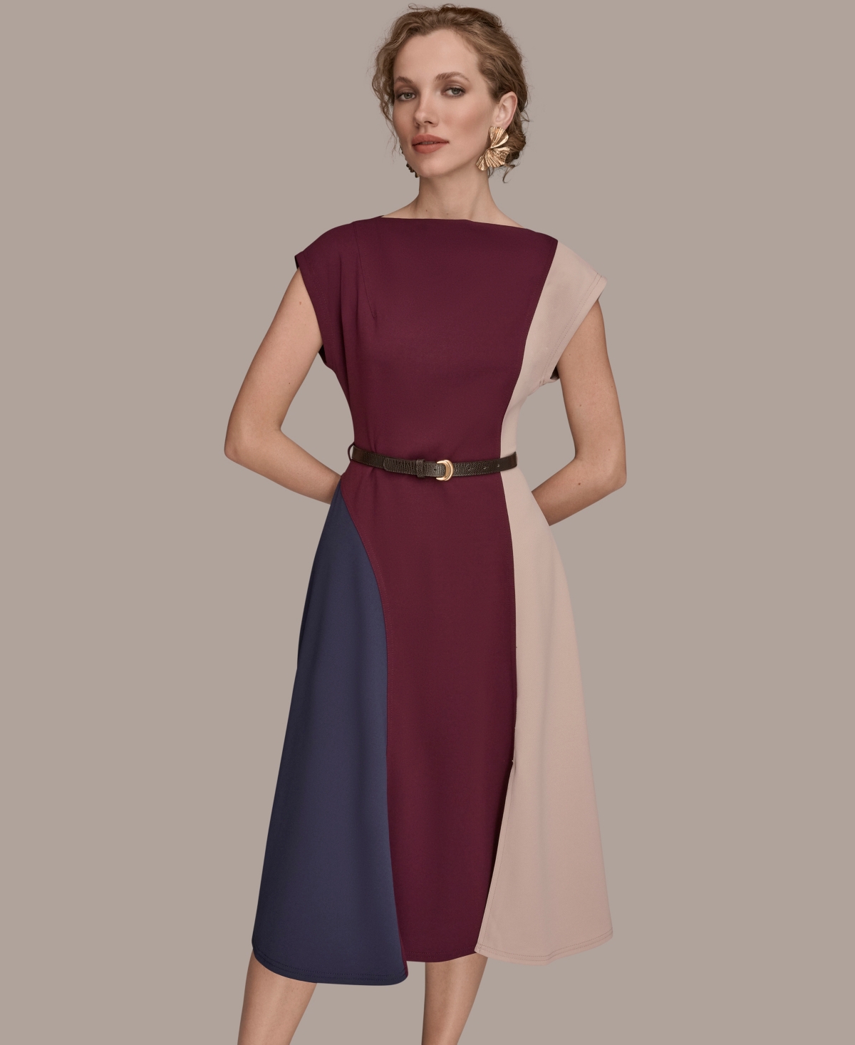 Donna Karan Petite Colorblock Midi Dress In Multi