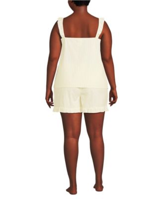 Women's Plus Size Poplin 2 Piece Pajama Set - Tank Top and Shorts