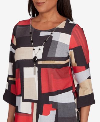 Women's Jet Setter Knit Colorblock Top with Necklace
