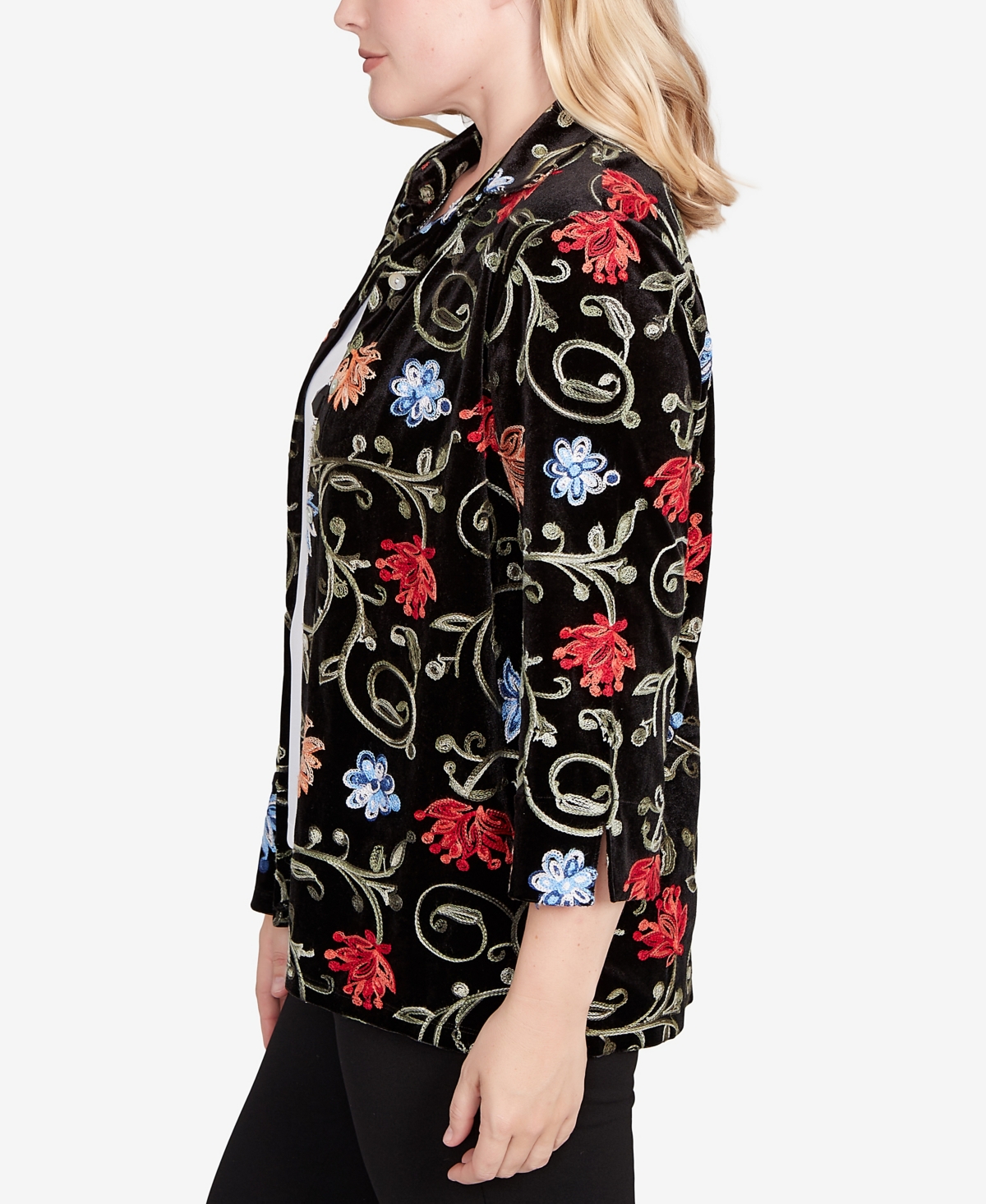 Alfred Dunner Jet Setter Rich Velvet Floral Two In One Top With Necklace In Black